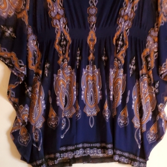 Inc International Concepts Blue Lined Blouse Sheer Paisley Overlay Medium‎ Women - Picture 5 of 15